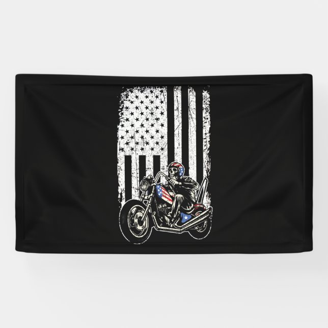 Vintage Motorcycle - Detailed With American Flag Banner (Horizontal)