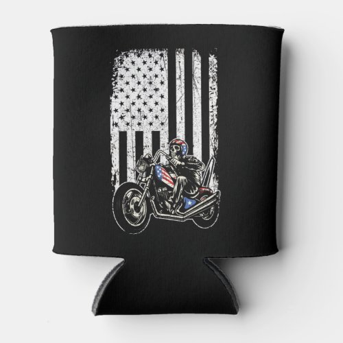 Vintage Motorcycle _ Detailed With American Flag Can Cooler