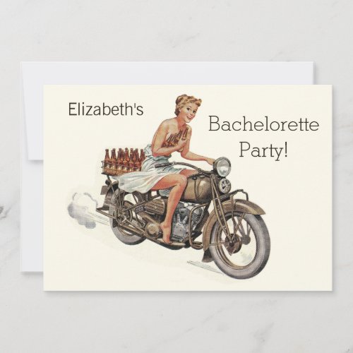 Vintage Motorcycle Girl and Beer Bachelorette Invitation