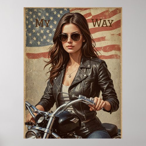 Vintage motorcycle girl biker poster