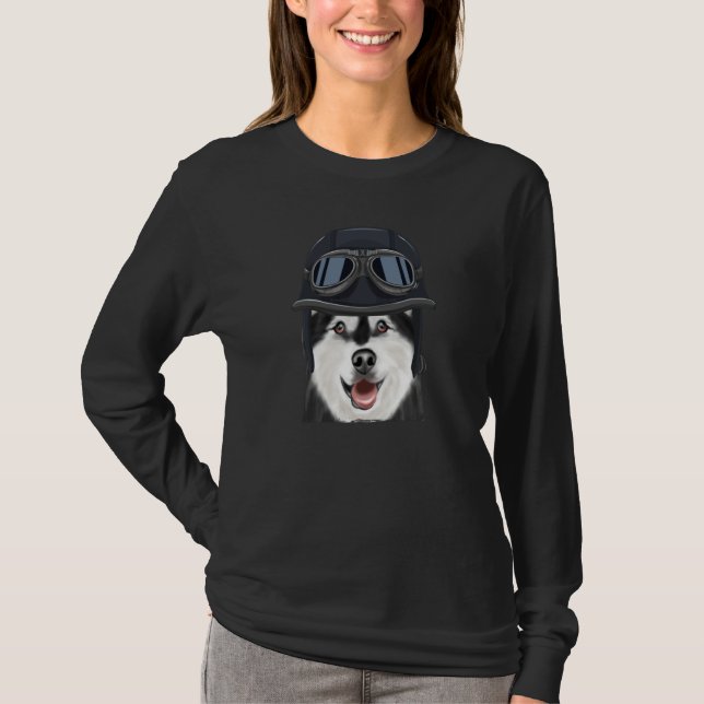 Vintage Motorcycle Helmet Alaskan Malamute T-Shirt (Front)