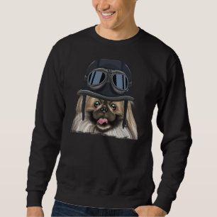 Vintage Motorcycle Helmet Pekingese Sweatshirt