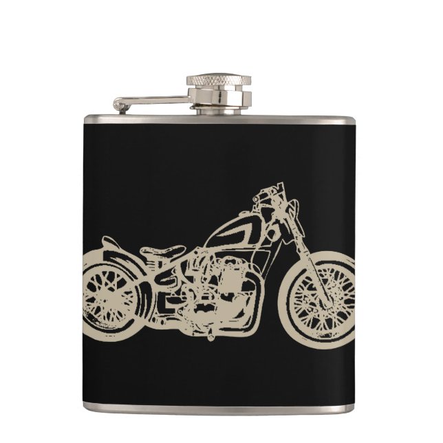 Vintage Motorcycle Illustration Hip Flask (Front)