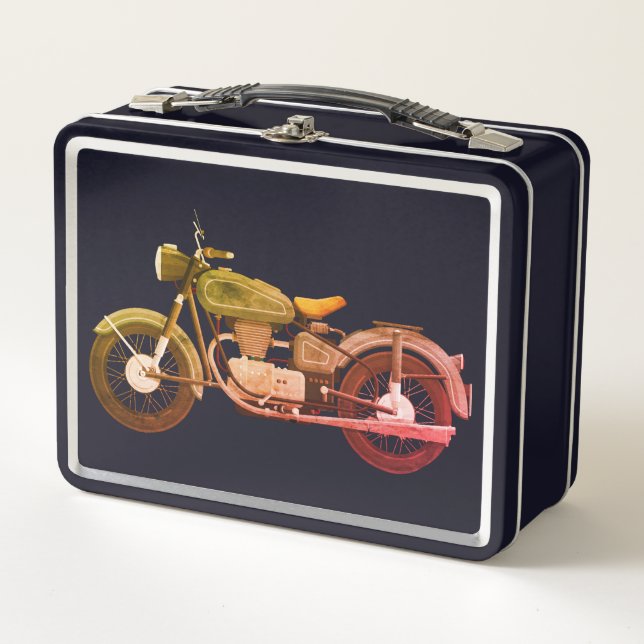 Vintage Motorcycle Metal Lunch Box (Front)