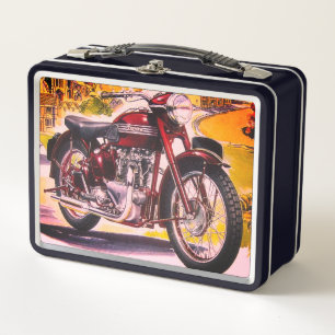 Vintage Motorcycle Metal Lunch Box