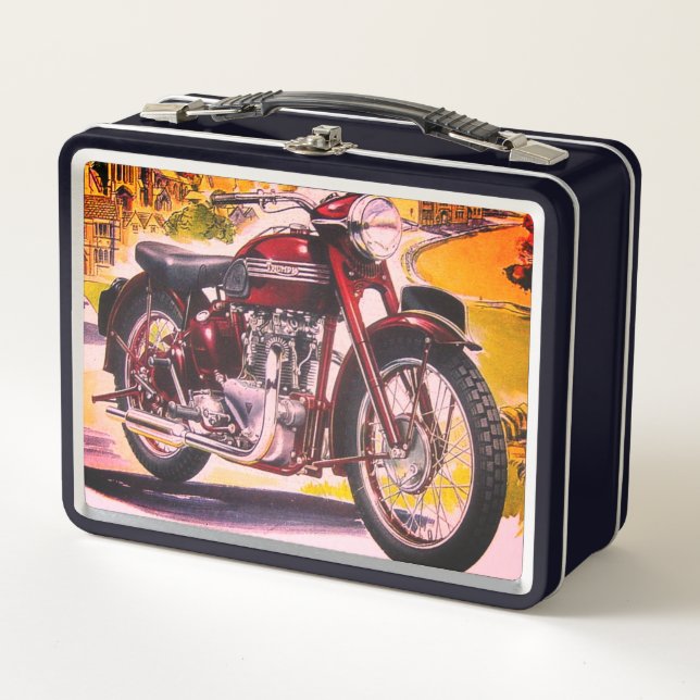Vintage Motorcycle  Metal Lunch Box (Front)