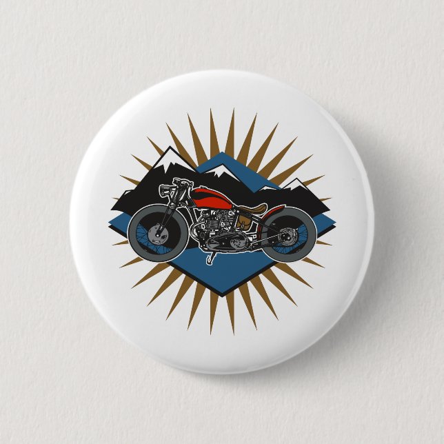 Vintage Motorcycle Mountain Scene Pinback Button (Front)