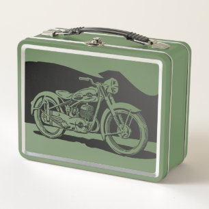Vintage Motorcycle & Mountains Metal Lunch Box
