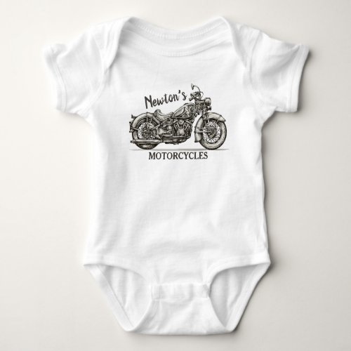 Vintage Motorcycle Personalized NAME Biker Garage Baby Bodysuit