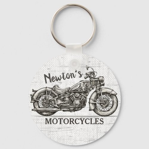 Vintage Motorcycle Personalized NAME Biker Garage Keychain