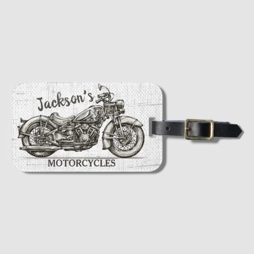 Vintage Motorcycle Personalized NAME Biker Garage Luggage Tag