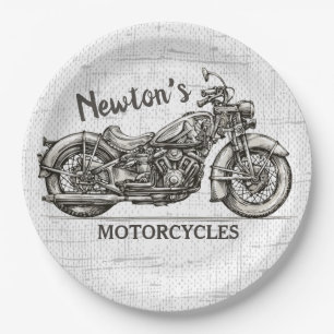 Vintage Motorcycle Personalized NAME Biker Garage Paper Plates
