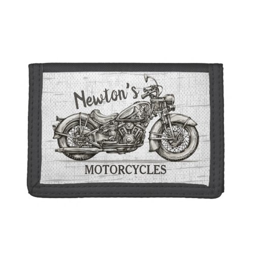 Vintage Motorcycle Personalized NAME Biker Garage Trifold Wallet