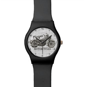 Vintage Motorcycle Personalized Name Biker Garage Watch by DelikatDesign at Zazzle