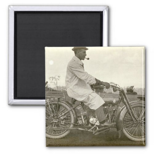 Vintage motorcycle photo 1915 man with pipe magnet