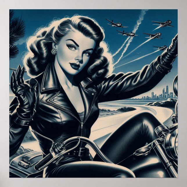 Vintage Motorcycle Pin Up Poster (Front)