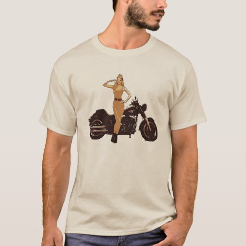 Vintage motorcycle poster pin_up girl T_Shirt