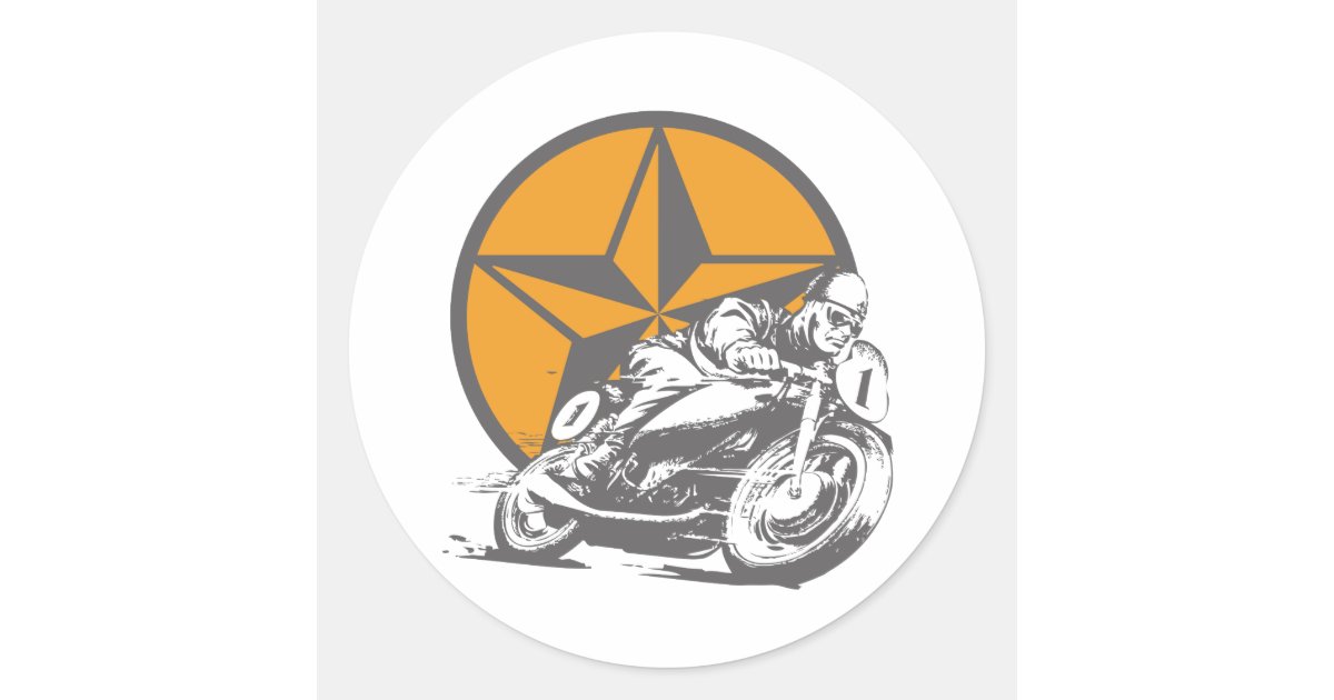 Vintage Motorcycle Racing Circle Star Classic Round Sticker | Zazzle