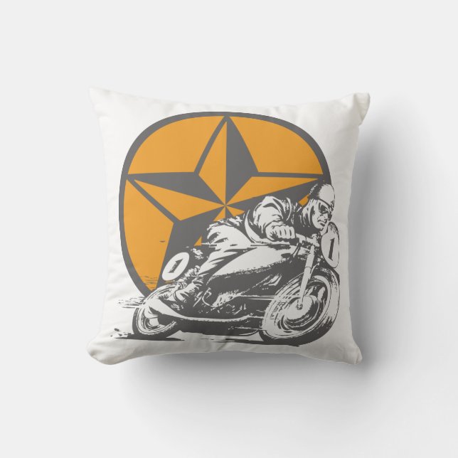Vintage Motorcycle Racing Circle Star Throw Pillow (Front)