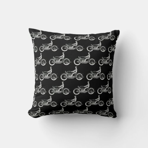 Vintage Motorcycle Rider Antique Cycle  Throw Pillow