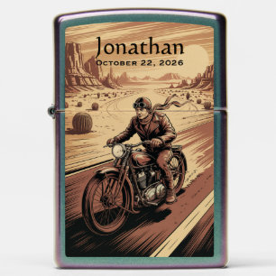 Vintage Motorcycle Rider Custom Name Date Zippo Lighter