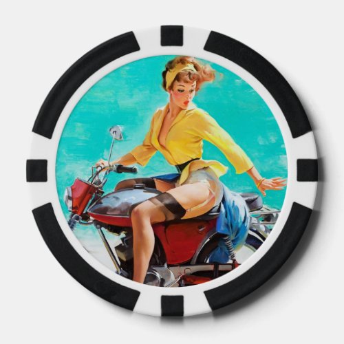 Vintage Motorcycle Rider Gil Elvgren Pinup Girl Poker Chips
