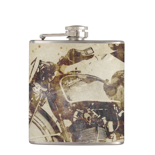 Vintage Motorcycle Rider Hip Flask (Front)