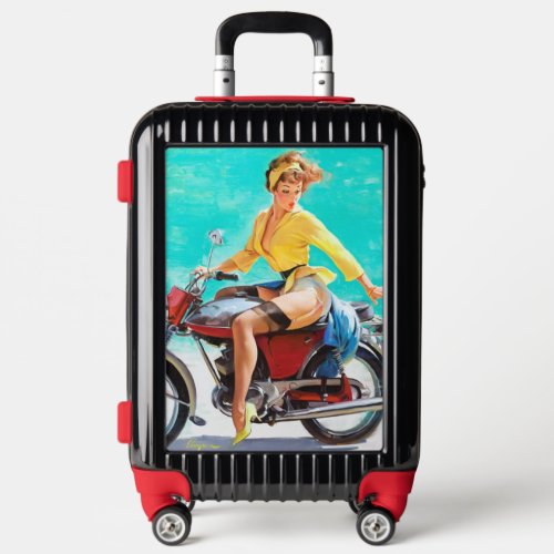 Vintage Motorcycle Rider Pinup Girl Luggage