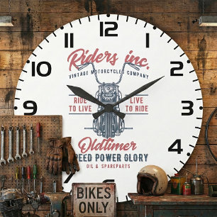Vintage Motorcycle Riders Inc Large Clock