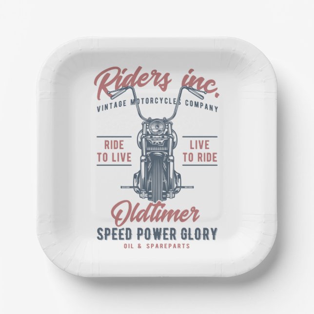 Vintage Motorcycle Riders Inc Paper Plates (Front)