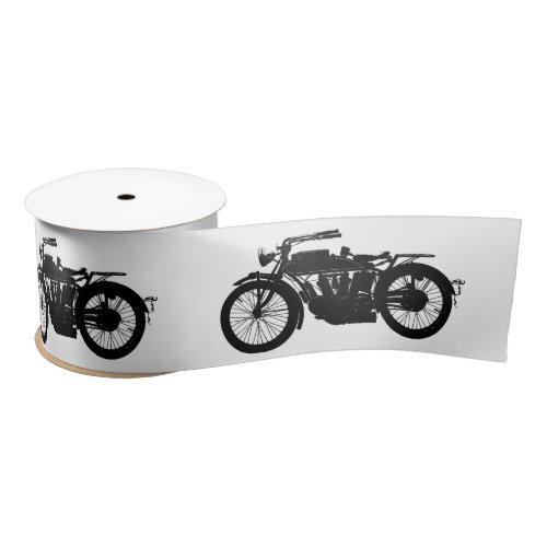 Vintage Motorcycle Silhouette in Rich Black Satin Ribbon
