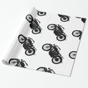 Vintage Motorcycle Silhouette in Rich Black Wrapping Paper