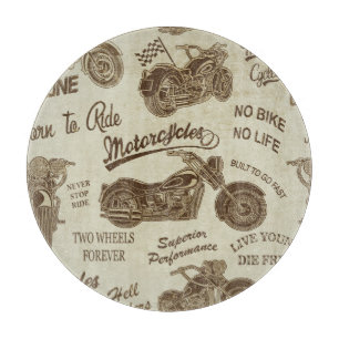 Vintage motorcycle silhouettes: seamless backgroun cutting board