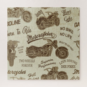 Vintage motorcycle silhouettes: seamless backgroun jigsaw puzzle