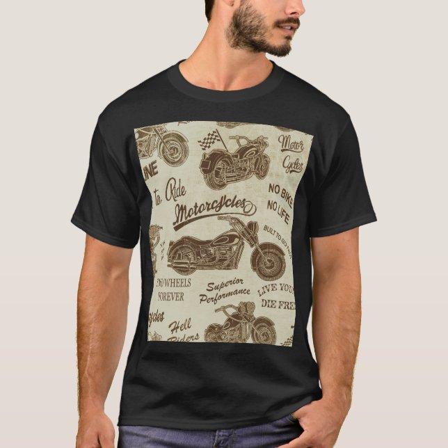 Vintage motorcycle silhouettes: seamless backgroun T-Shirt (Front)