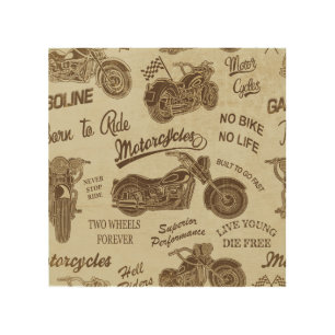 Vintage motorcycle silhouettes: seamless backgroun wood wall art