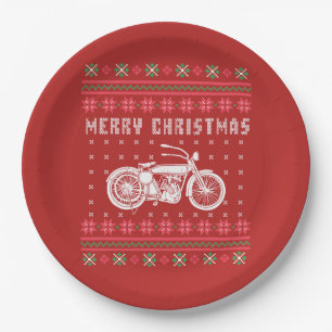 Vintage Motorcycle Ugly Christmas Sweater Paper Plates