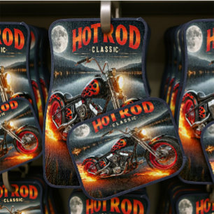 Vintage Motorcycle Under Moonlight Car Floor Mat