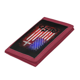 Vintage Motorcycle USA Flag Christian Faith for Bi Trifold Wallet