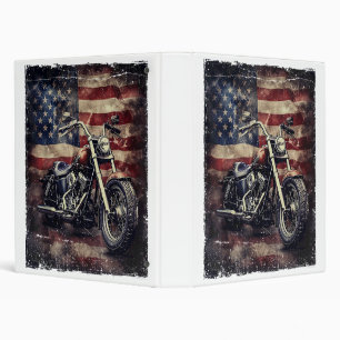 Vintage Motorcycle USA Flag Retro Biker American 3 Ring Binder
