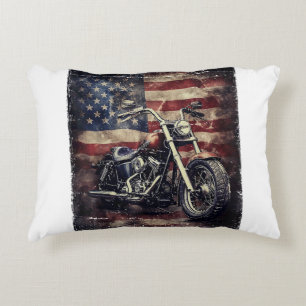 Vintage Motorcycle USA Flag Retro Biker American Accent Pillow