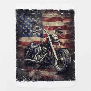 Vintage Motorcycle USA Flag Retro Biker American Baby Blanket