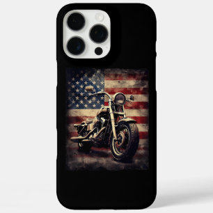 Vintage Motorcycle USA Flag Retro Biker American iPhone 16 Pro Max Case
