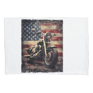 Vintage Motorcycle USA Flag Retro Biker American Pillow Case