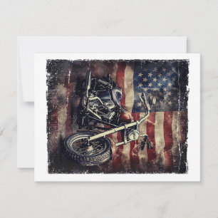 Vintage Motorcycle USA Flag Retro Biker American RSVP Card