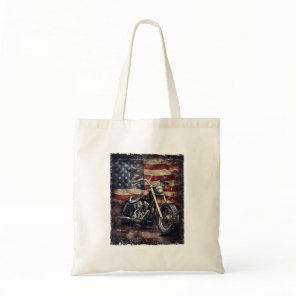 Vintage Motorcycle USA Flag Retro Biker American Tote Bag