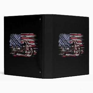 Vintage Motorcycle USA Flag Retro Biker, Motorcycl 3 Ring Binder