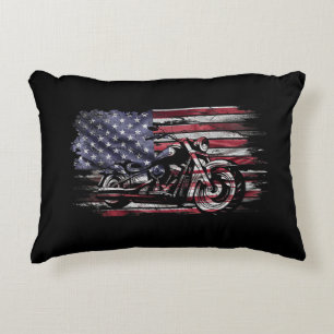 Vintage Motorcycle USA Flag Retro Biker, Motorcycl Accent Pillow
