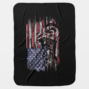 Vintage Motorcycle USA Flag Retro Biker, Motorcycl Baby Blanket