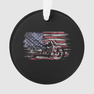Vintage Motorcycle USA Flag Retro Biker, Motorcycl Ornament